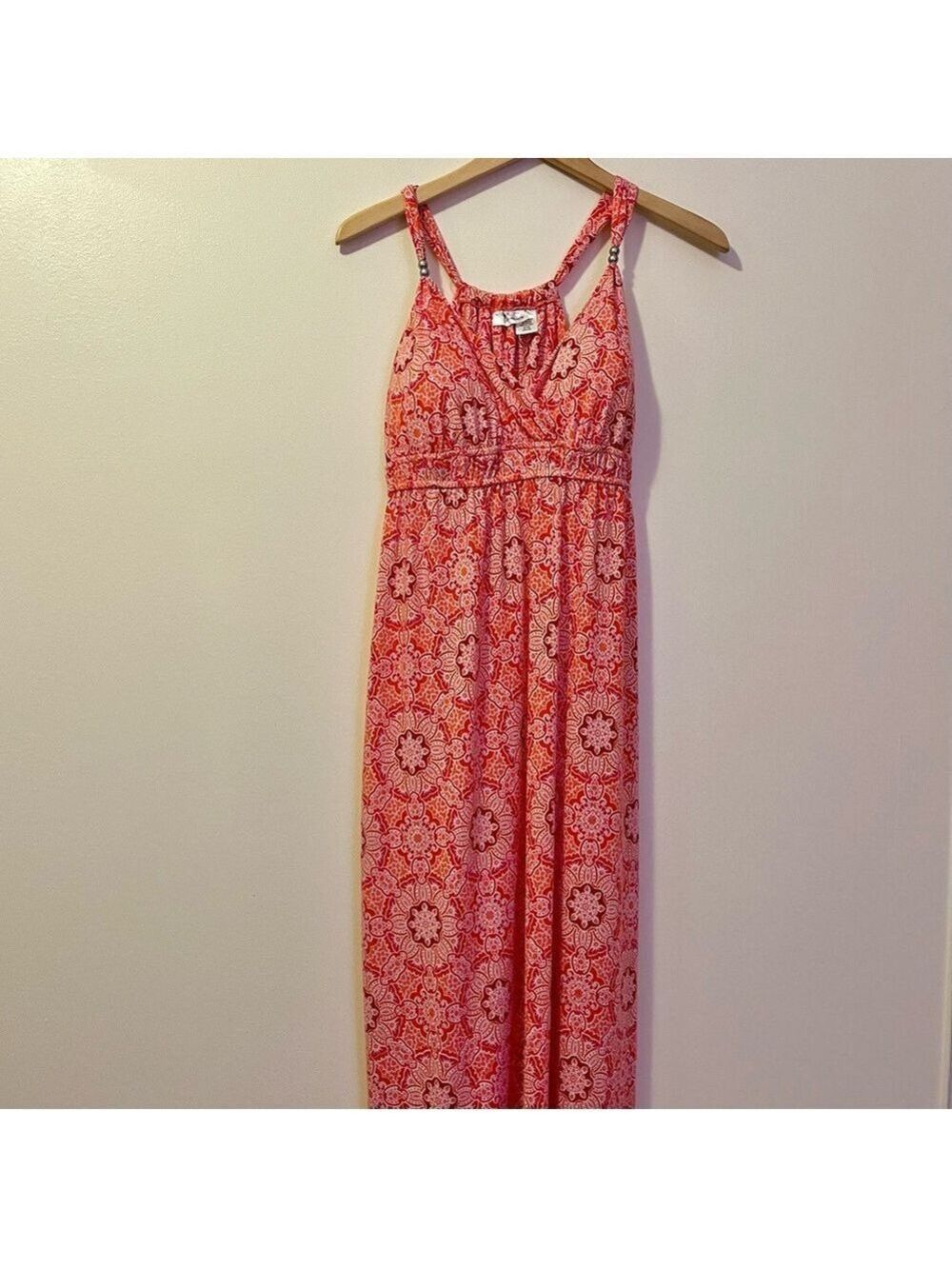 Allison Brittney Coral Pink Printed Maxi Dress